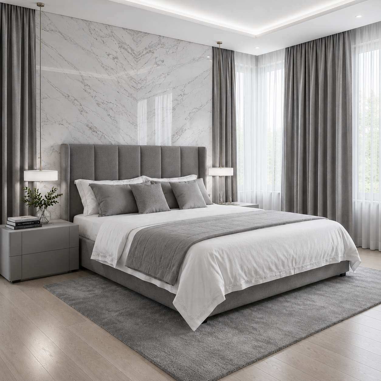 Dormitorio con textiles en tonos neutros y luz natural